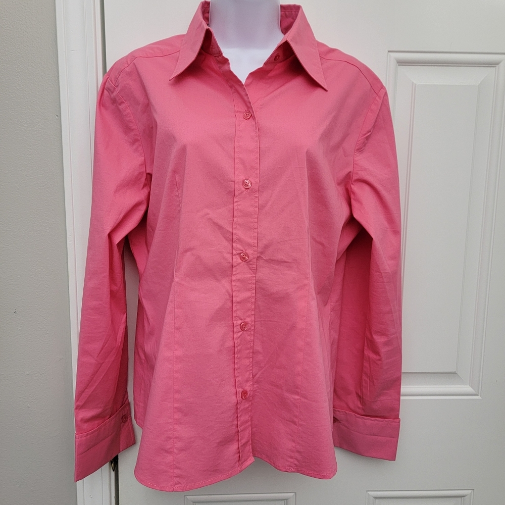 New York And Company Pink Women's Large Button Down Stretch No Iron Large